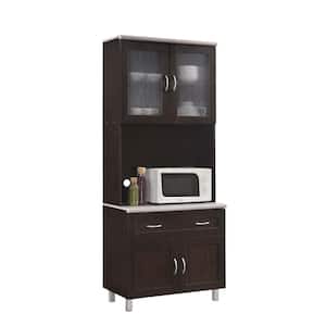 Chocolate-Grey China Cabinet with Microwave Shelf