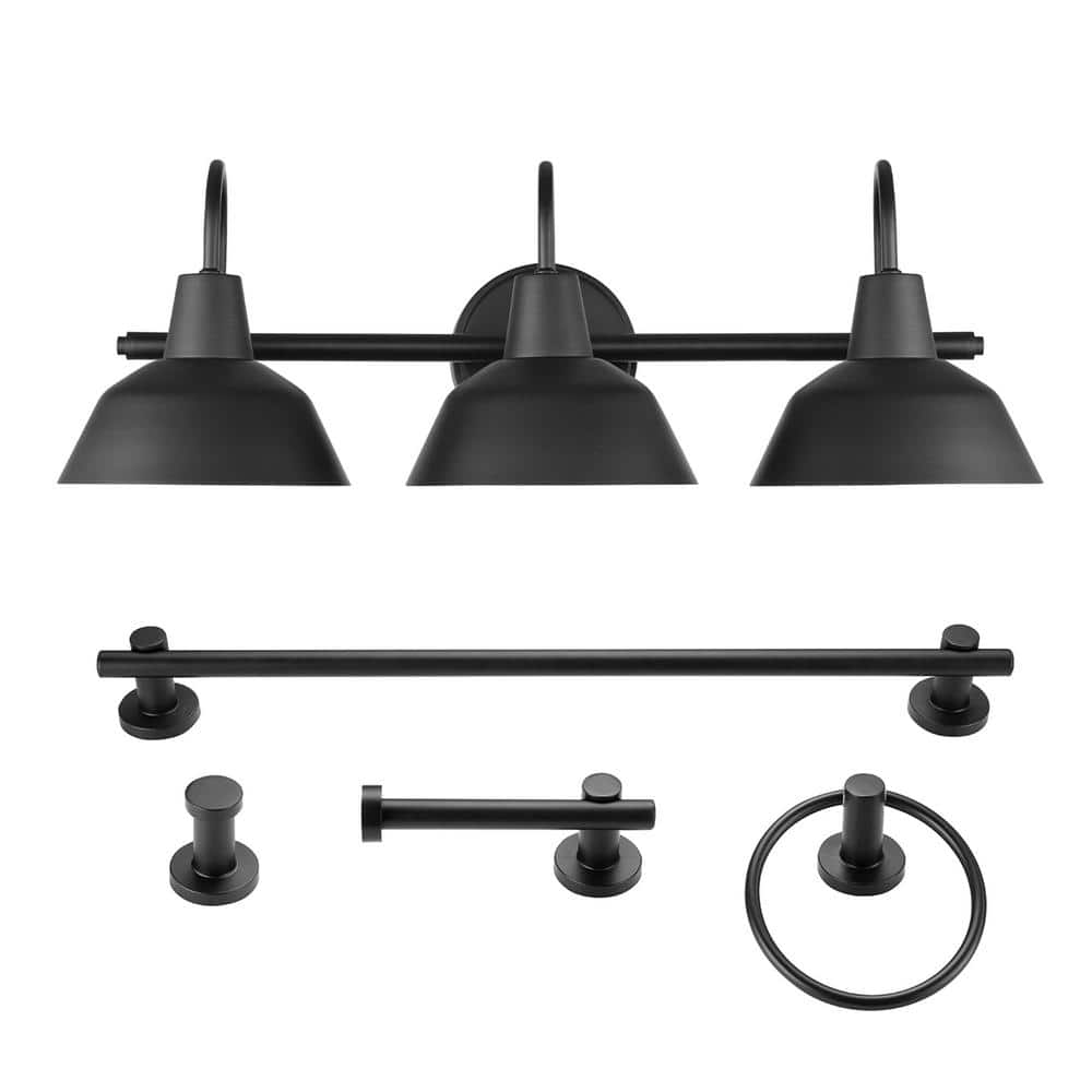 Brooklyn 24 in. 3-Light Industrial Matte Black Bathroom Vanity Light, 5-Pie