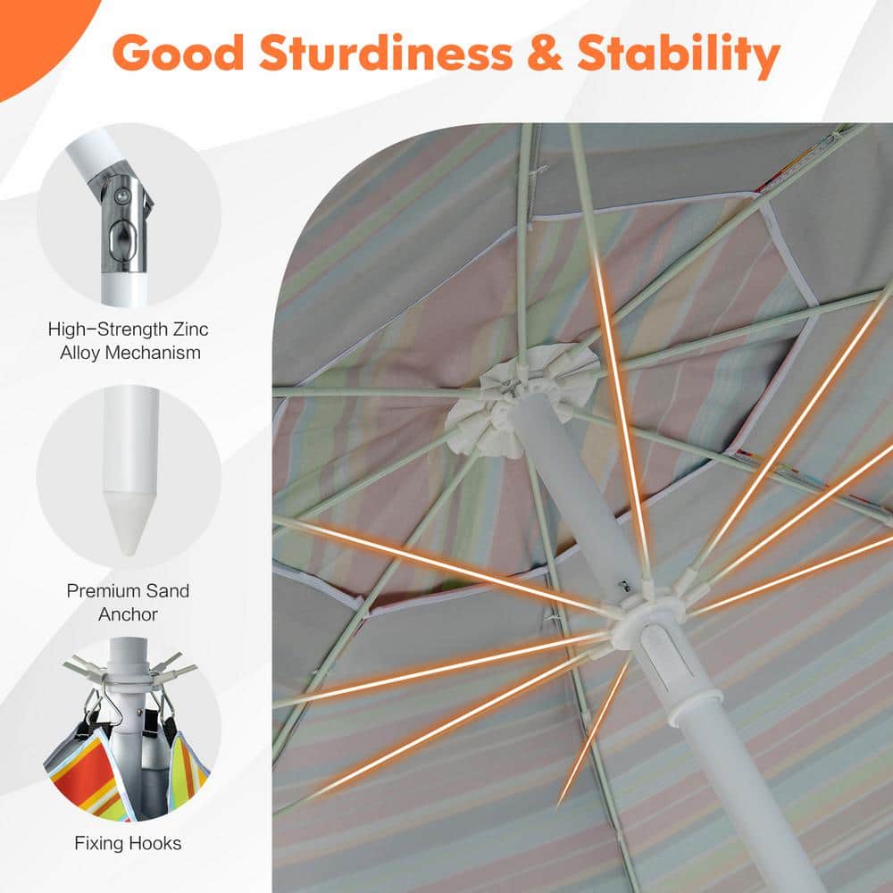 6.5 Feet Orange Striped Beach Umbrella with Fiberglass Ribs