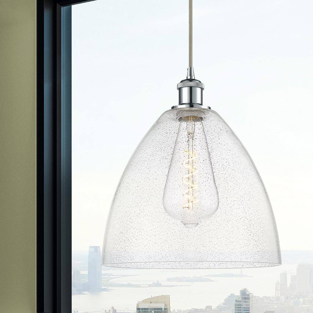 Ballston 12" Polished Chrome Mini Pendant with Seedy Glass