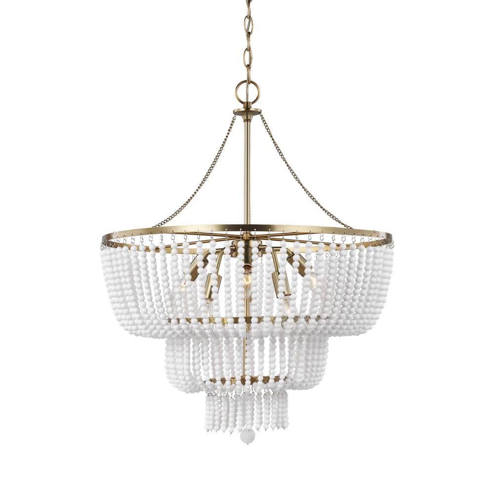 Elegant Satin Bronze Beaded 6-Light Chandelier