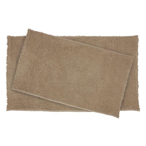 Plush Shag Chenille Linen 21 in. x 34 in. and 17 in. x 24 in. 2-Piece Bath Mat Set
