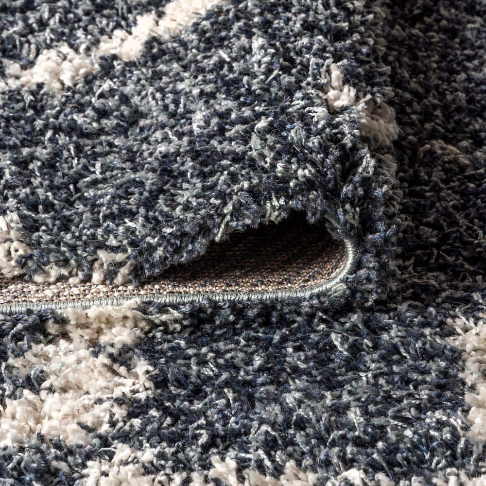 Denim Blue/Cream Diamond Shag Synthetic 4' x 6' Area Rug