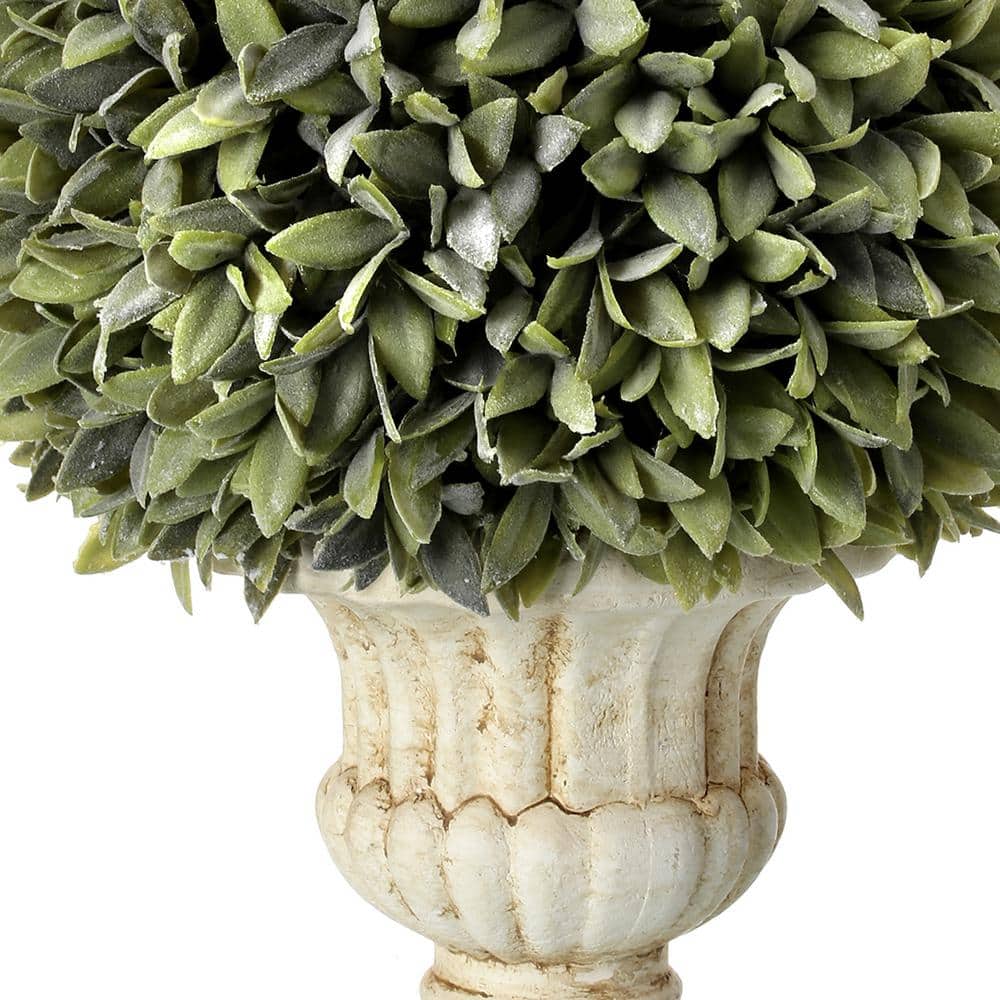 15'' Green Plastic Sage Topiary in White Cement Planter