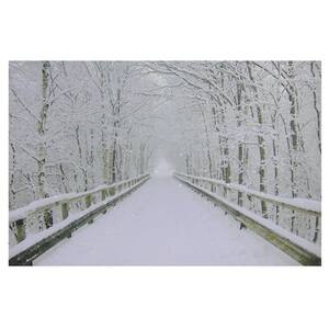 23.5 in. x 15.5 in. Large Fiber Optic Lighted Winter Wooden Bridge Canvas Wall Art