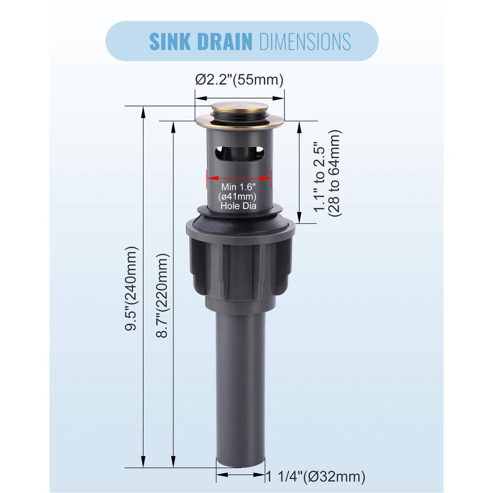 Brushed Gold Pop-Up Bathroom Sink Drain with Overflow