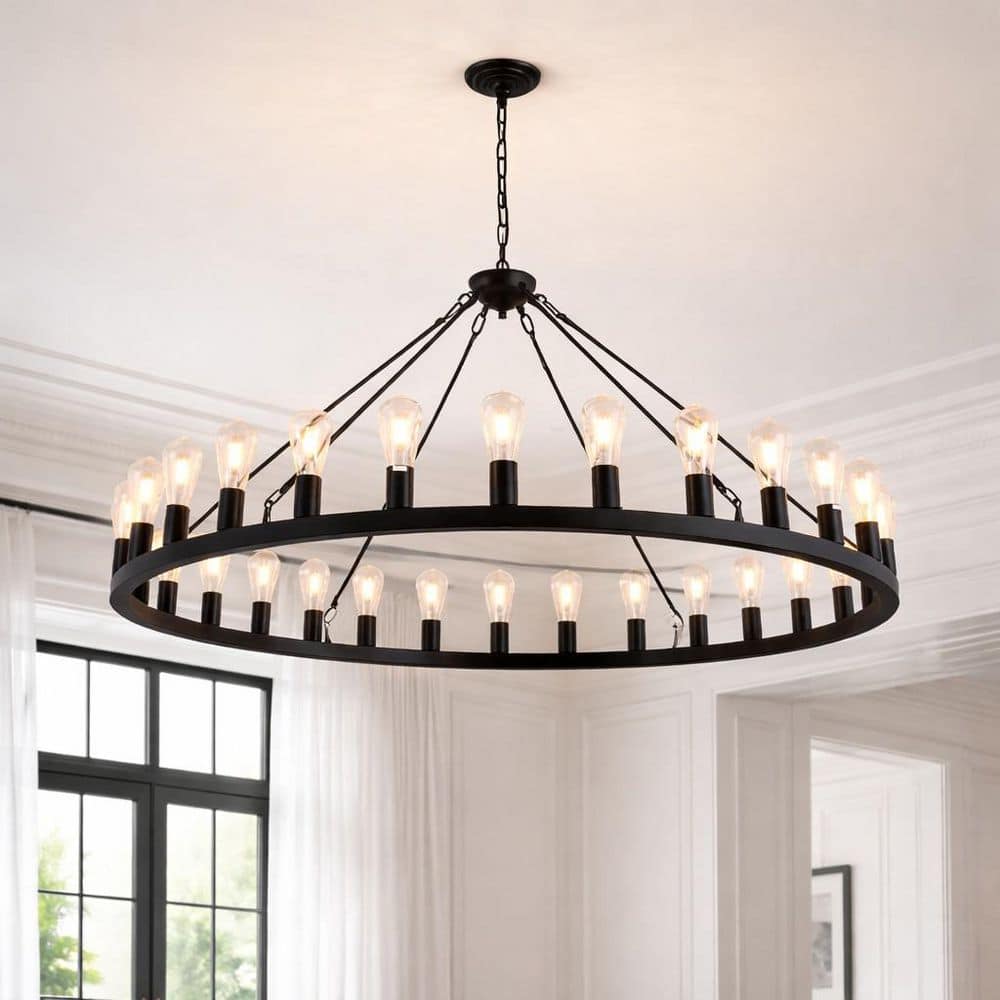 BeamBox 30-Light Matte Black Wagon Wheel Chandelier,63.78 in