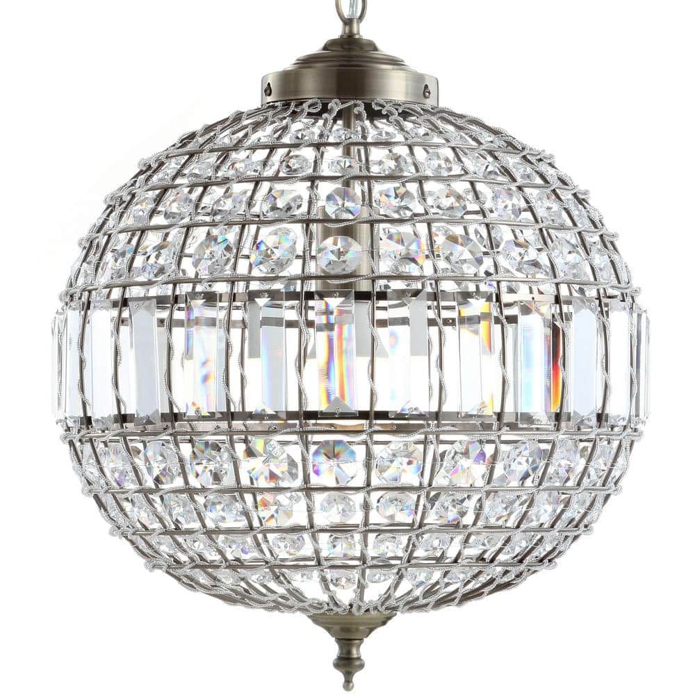Georgina 16" Antique Brass Crystal LED Drum Pendant