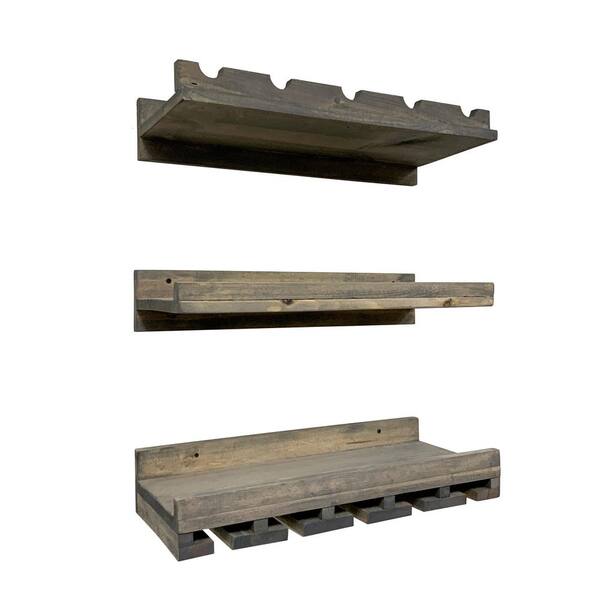 Intrinsic Haven Rustic Luxe 5-Bottle Gray Pine Wood Three Piece Set Wall Mounted Wine Rack