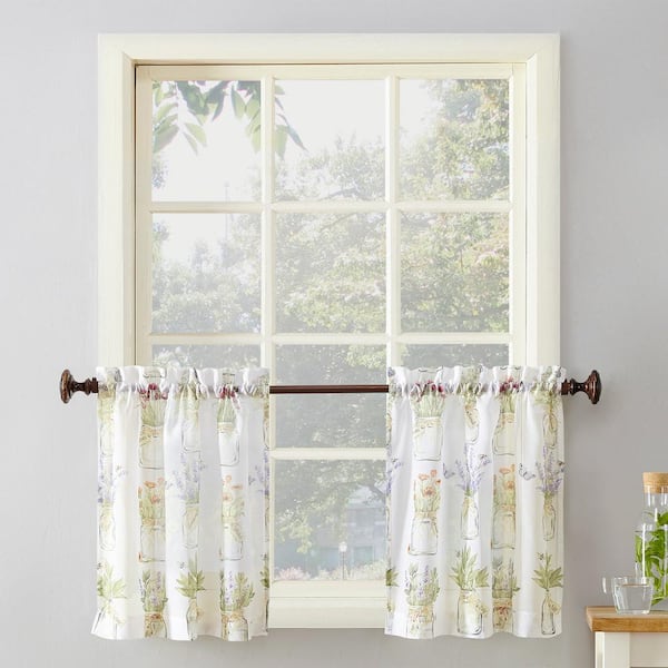 Sun Zero Evesgarden White Polyester 54 in. W x 36 in. L Rod Pocket Light Filtering Curtain Tier Pair for Kitchens (Set of 2)