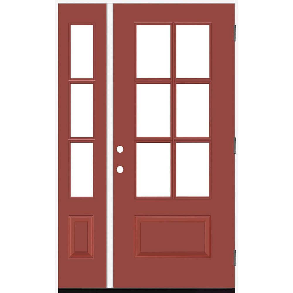 Legacy 49 in. x 80 in. 3/4-6Lite Clear Glass LHOS Primed Morocco Red Finish Fiberglass Prehung Front Door w/10in.SL