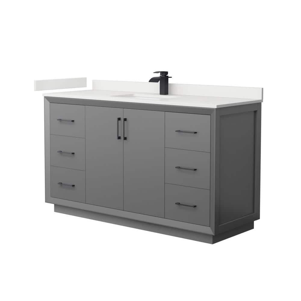 Strada 60 in. W x 22 in. D x 35 in. H Single Bath Vanity in Dark Gray with White Quartz Top price history on PriceWatchPro