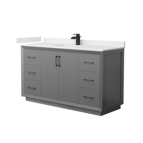 Wyndham Collection Strada 60 in. W x 22 in. D x 35 in. H Single Bath Vanity in Dark Gray with White Quartz Top