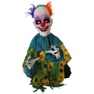 24 in. Battery Operated Animated Poseable Clown with LED Eyes Halloween Prop