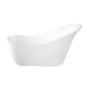 McGuire 69.25 in. Acrylic Slipper Flatbottom Non-Whirlpool Bathtub in White with Integral Drain in Brushed Nickel