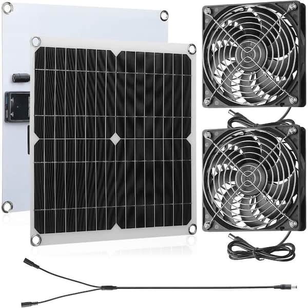 20W 16V Solar Panel Exhaust Fan Kit with Dual USB Adapters, Waterproof for Greenhouses, Chicken Coops, and Outdoor Use