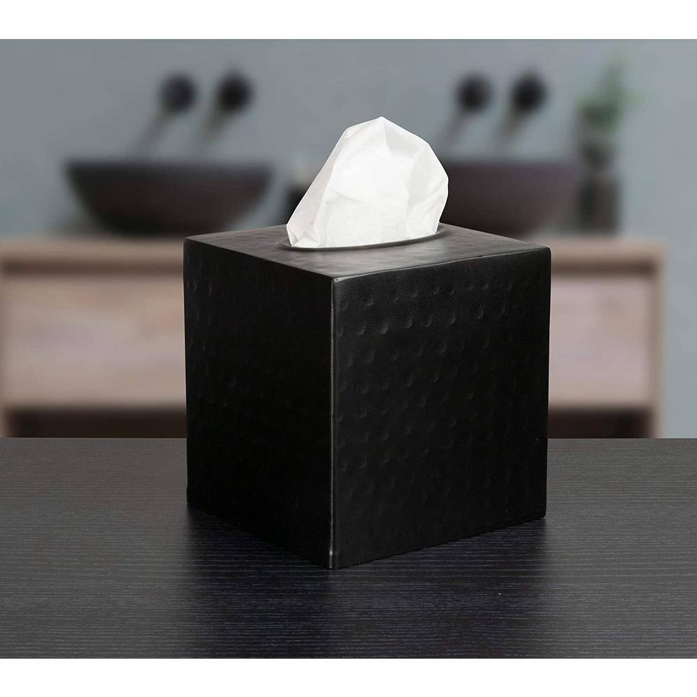 Matte Black Hand Hammered Aluminum Tissue Box Cover