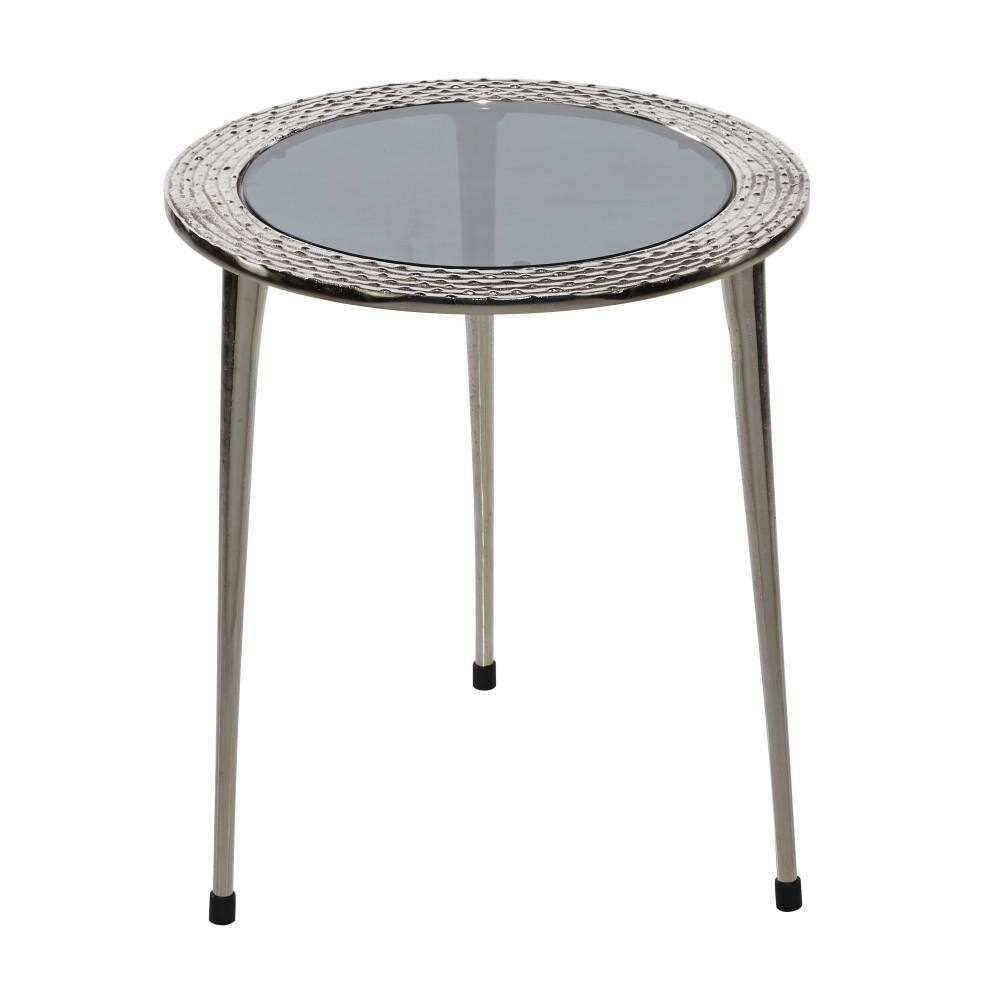Round Walnut and Glass Contemporary Accent Table