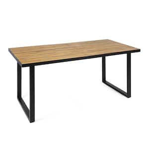 Kyston 70 in. Black and Teak Brown Wood and Iron Outdoor Patio Dining Table