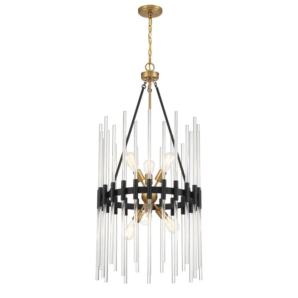 Santiago 6-Light Matte Black and Brass Crystal Pendant