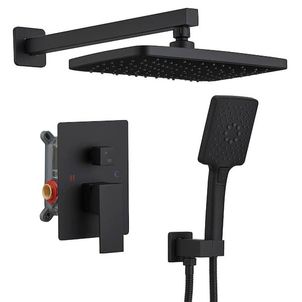 Single Handle 3-Spray Shower Faucet 1.8 GPM with Pressure Balance Valve Brass Rain Shower Wall Mount System Matte Black