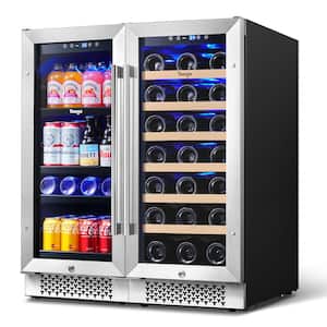 30 in. Dual Zone 33-Wine Bottles and 80-Cans Beverage Wine Cooler Side-by-Side Built in Refrigerator Frost-Free in Black
