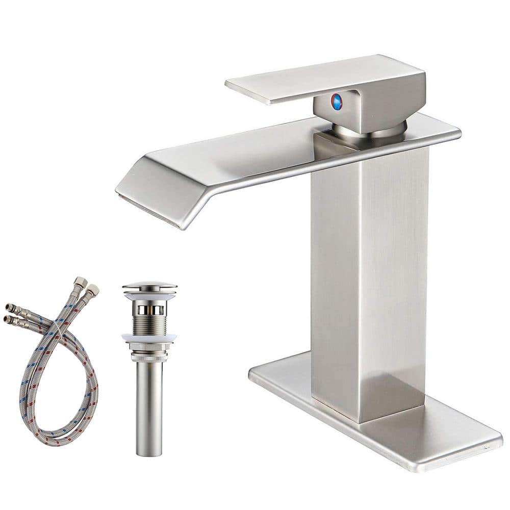 Waterfall Single Handle Single Hole Mid-Arc Bathroom Faucet Vanity Sink Fau