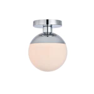 Timeless Home Ellie 8 in. W x 10 in. H 1-Light Chrome and Frosted White Glass Flush Mount