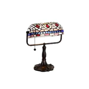 13 in. Art Glass Multicolored/Brown Desk Reading Lamp