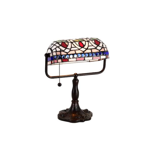 Warehouse of Tiffany 13 in. Art Glass Multicolored/Brown Desk Reading Lamp