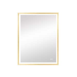 24 in. W x 32 in. H LED Rectangular Framed Wall Mounted Bathroom Vanity Mirror ; Front Lighted Mirror in Brushed Gold