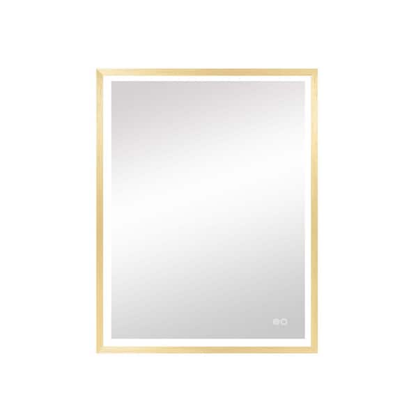 Unbranded 24 in. W x 32 in. H LED Rectangular Framed Wall Mounted Bathroom Vanity Mirror ; Front Lighted Mirror in Brushed Gold