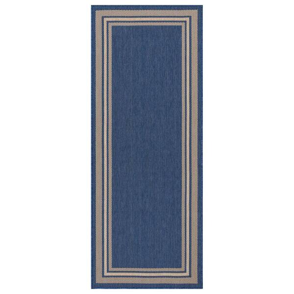 Ottomanson Jardin Collection Border Navy Reversible Outdoor 2 ft. 7 in. x 6 ft. 11 in., Runner Rug