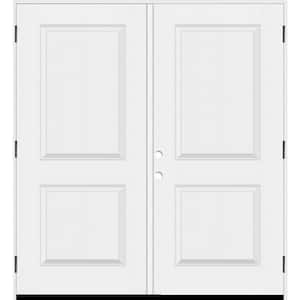 Legacy 72 in. x 80 in. 2 Panel Square Top LHOS Unfinished White Fiberglass Double Prehung Front Door with 4-9/16 Jamb