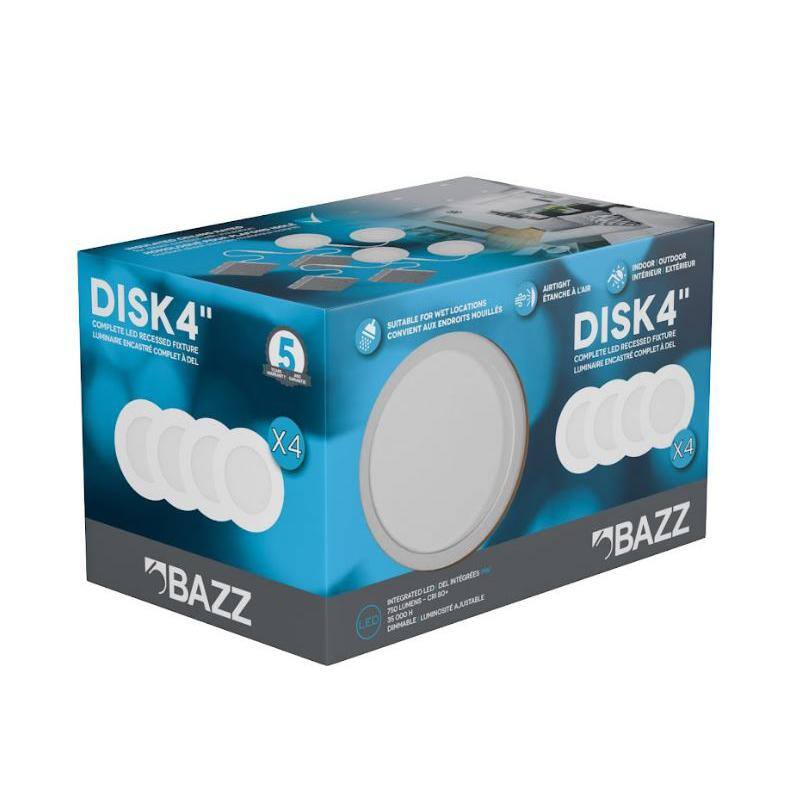 Bazz SLDSKB4W4 4.25'' Dimmable Air-Tight IC Rated LED Canless Recessed Lighting Kit