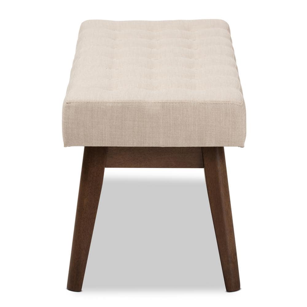 Elia 43'' Light Beige Button-Tufted Bench in Walnut Wood