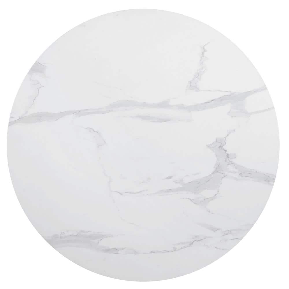 White Round Faux Marble Pedestal Dining Table