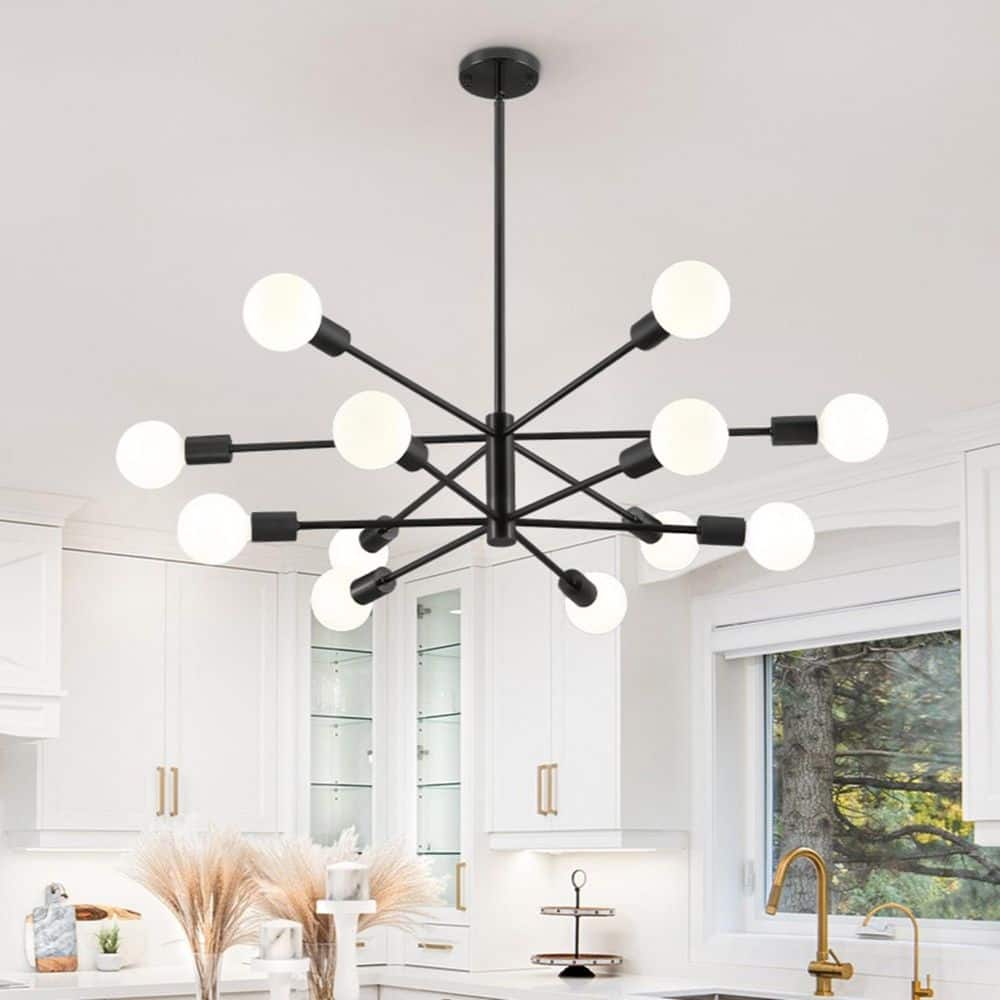 Merra 12-Light Black Modern Sputnik Chandelier for Dining Room