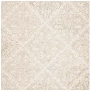 Blossom Ivory/Gray 6 ft. x 6 ft. Square Floral Area Rug