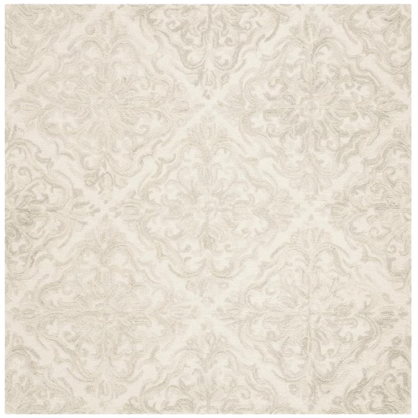 SAFAVIEH Blossom Ivory/Gray 6 ft. x 6 ft. Square Floral Area Rug