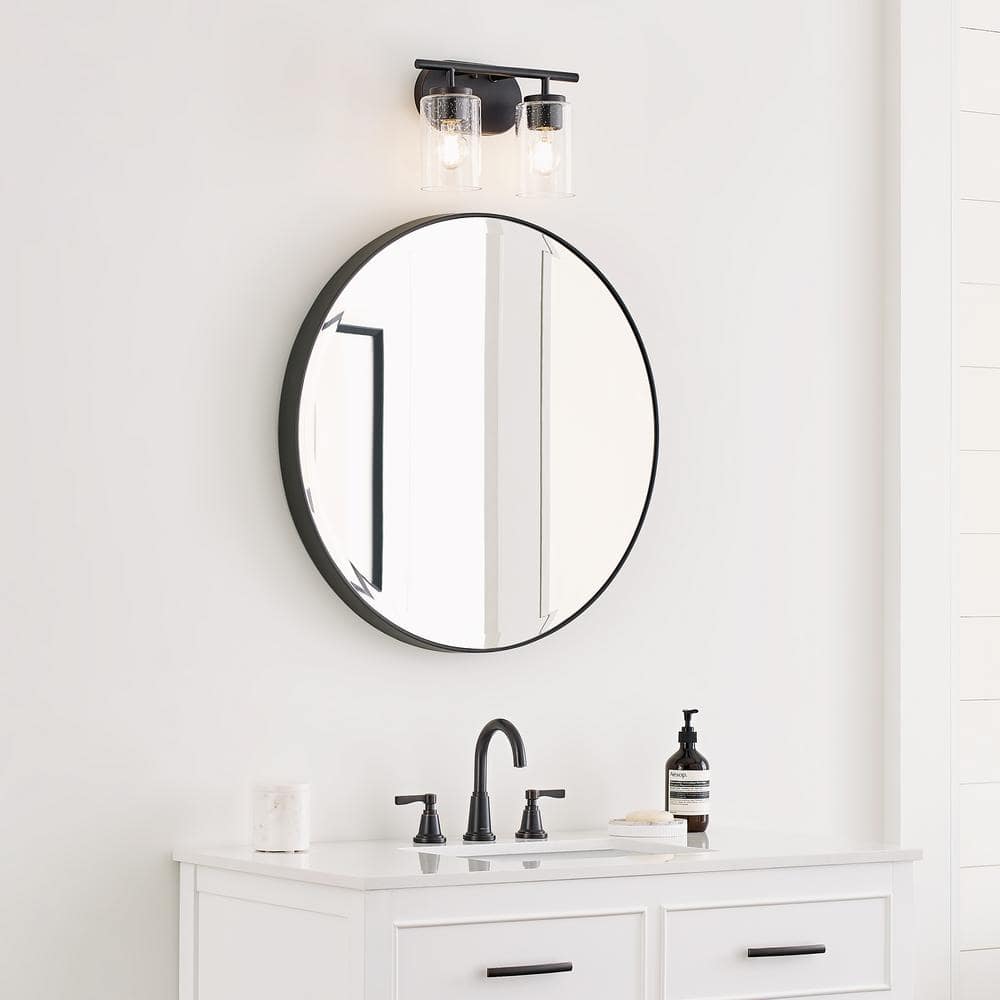 Oslo Bronze 2-Light Vanity Fixture with Clear Seeded Glass