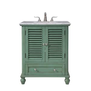 Simply Living 30 in. W x 22 in. D x 36 in. H Bath Vanity in Vintage Mint with Carrara White Italian Marble Top