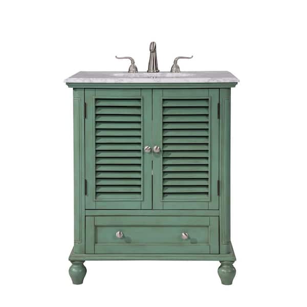 Unbranded Simply Living 30 in. W x 22 in. D x 36 in. H Bath Vanity in Vintage Mint with Carrara White Italian Marble Top