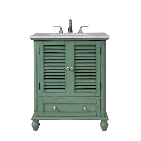 Unbranded Simply Living 30 In.Single Bathroom Vanity In Vintage Mint with Italian Marble Vanity Top in Carrara White