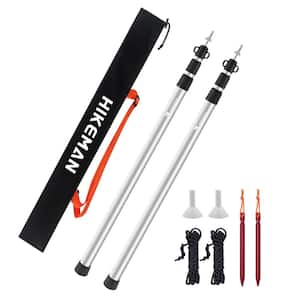 Silver Adjustable Aluminum Tarp Poles Light-Weight Portable Tent Poles for Camping Awning (2-Pack)