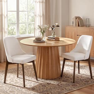Modern White Upholstered Dining Chairs with Weathered Oak Solid Wood Legs (Set of 2)