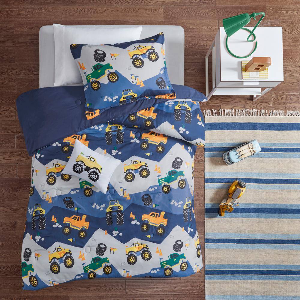 Blue Twin Monster Truck Reversible Comforter Set