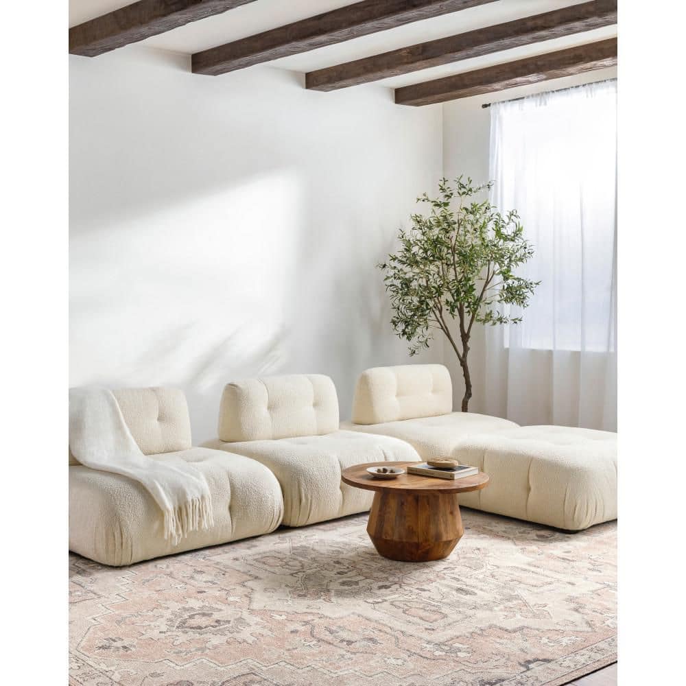 Elle Oriental Rose Smoke Rectangular 5'3" x 7' Polyester Rug