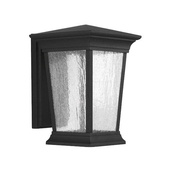 Progress Lighting Arrive LED Collection Textured Black Clear Seeded Glass Modern Outdoor Medium Wall Lantern Light