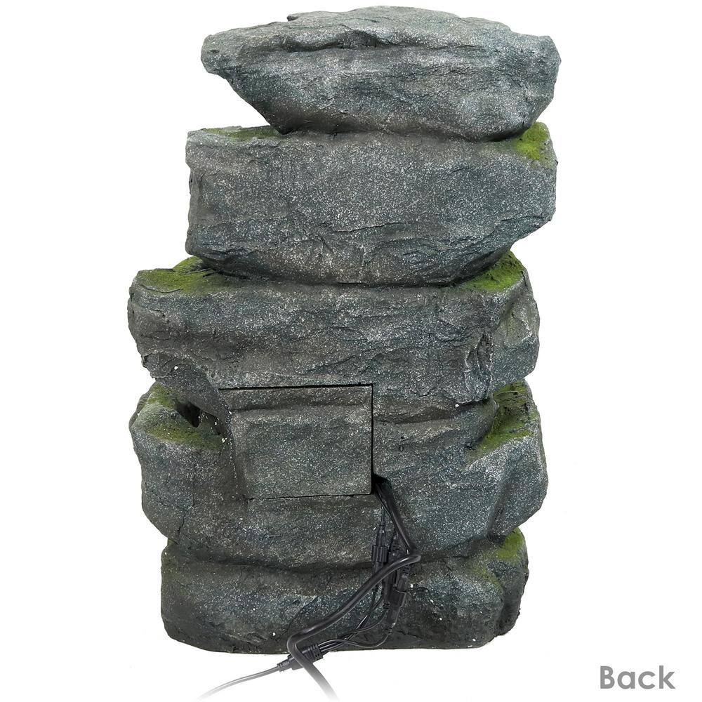 24" Gray and Green Polyresin Tiered Water Fountain with LED Lights